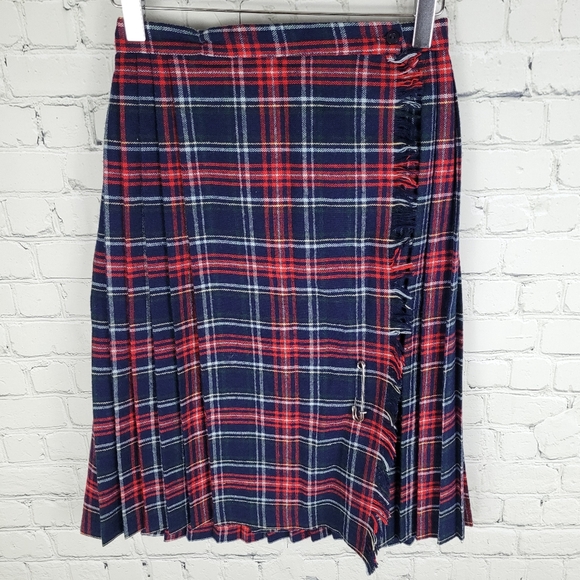 SEARS | vintage pleated plaid tartan true wrap schoolgirl school uniform skirt - Picture 1 of 6